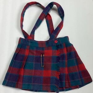 Vintage Classic Pleated Fringe Check Plaid  Brass Pin Wool Schoolgirl Skirt NWOT